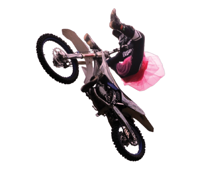 NBCF event 2023 Motorcycle stunt guy wearing pink tutu